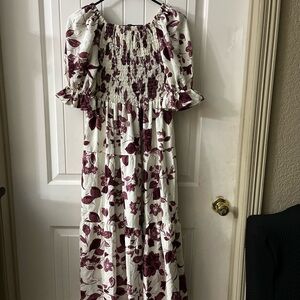 Floral Burgundy and White Maxi Dress